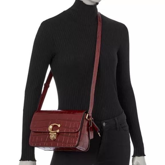 Coach Burgundy Croc-Embossed Leather Bag - Picture 12 of 12